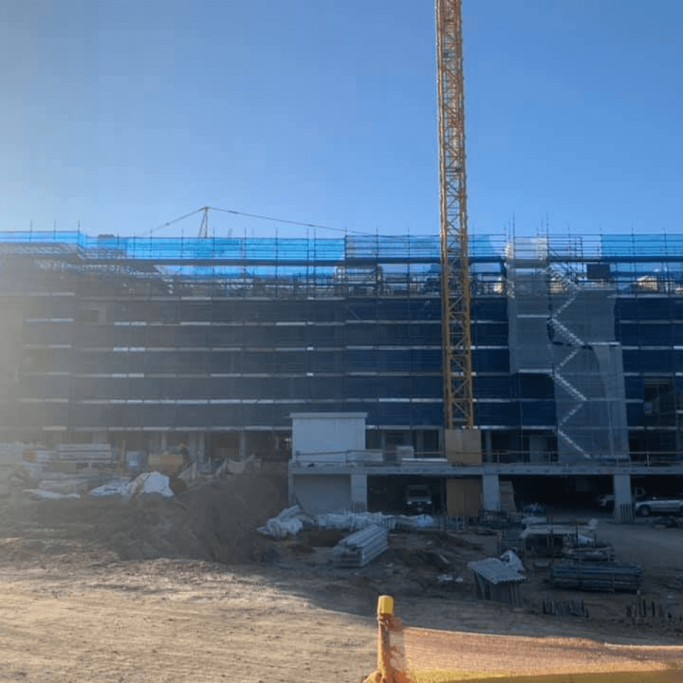 Scaffolding installed on the Greenacre mixed-use development