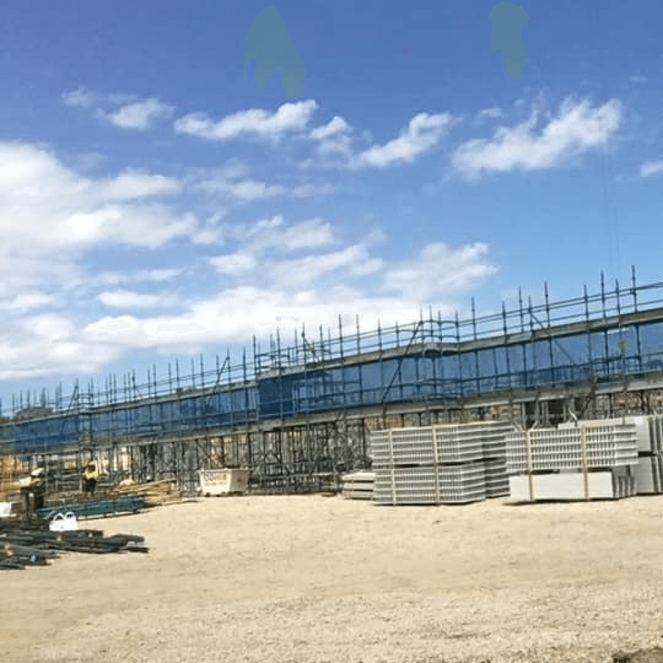 Scaffolding access around townhouse and unit construction at Greenacre