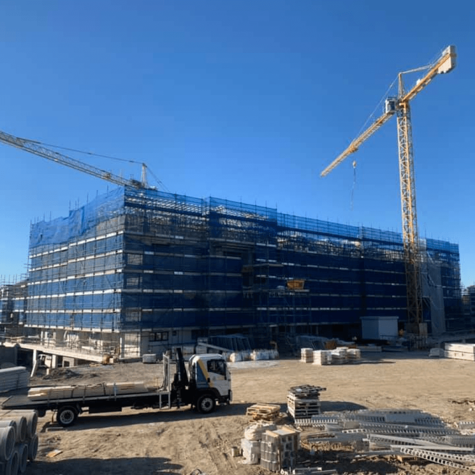 Close view of scaffolding structure on the Greenacre site