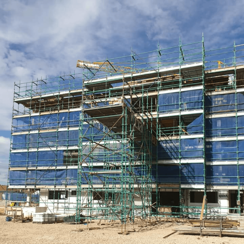 Completed scaffolding setup for the Greenacre residential development