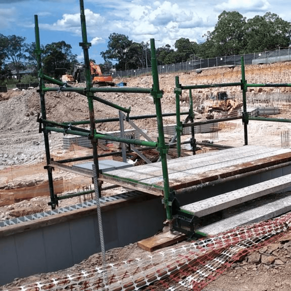 Elevated scaffolding platforms on the Barry Road North Kellyville project
