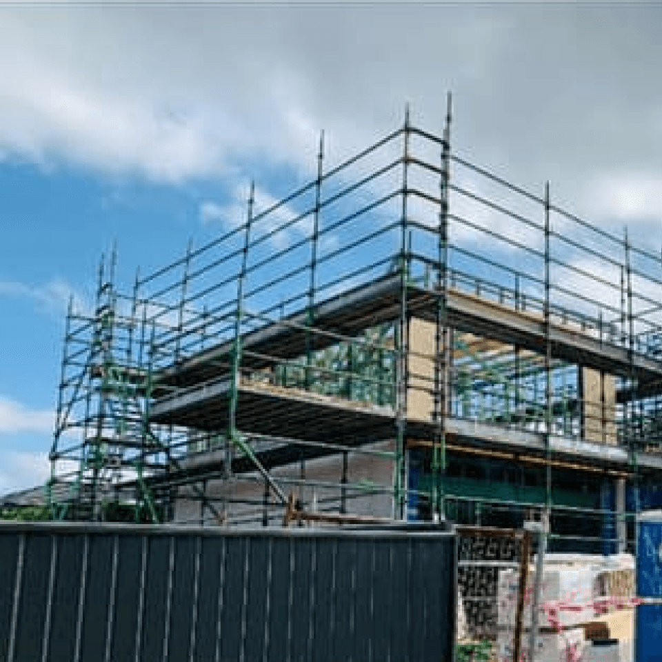 Close view of scaffolding on the Everlast Homes Bardia project