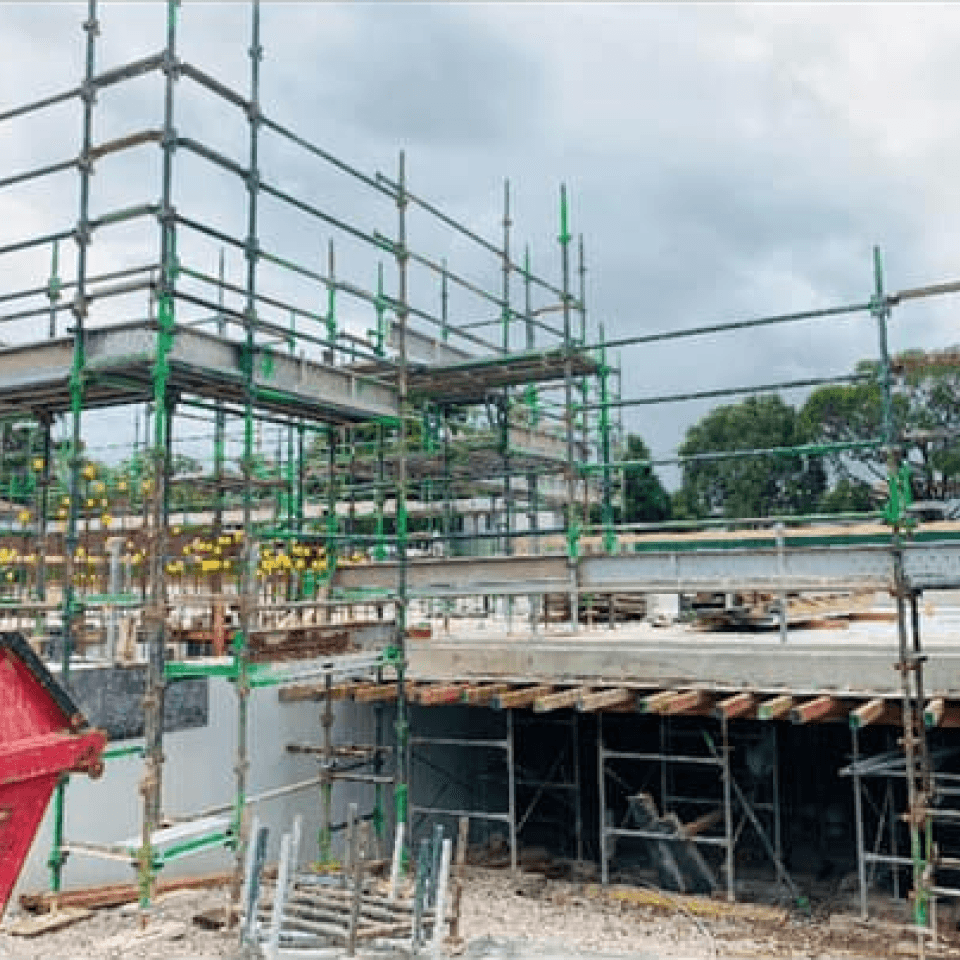 Scaffolding installed at the Cambridge Park childcare centre project