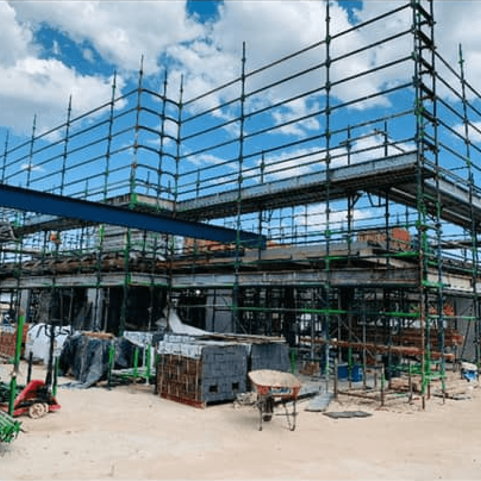 Scaffolding detail on the Cambridge Park childcare centre site