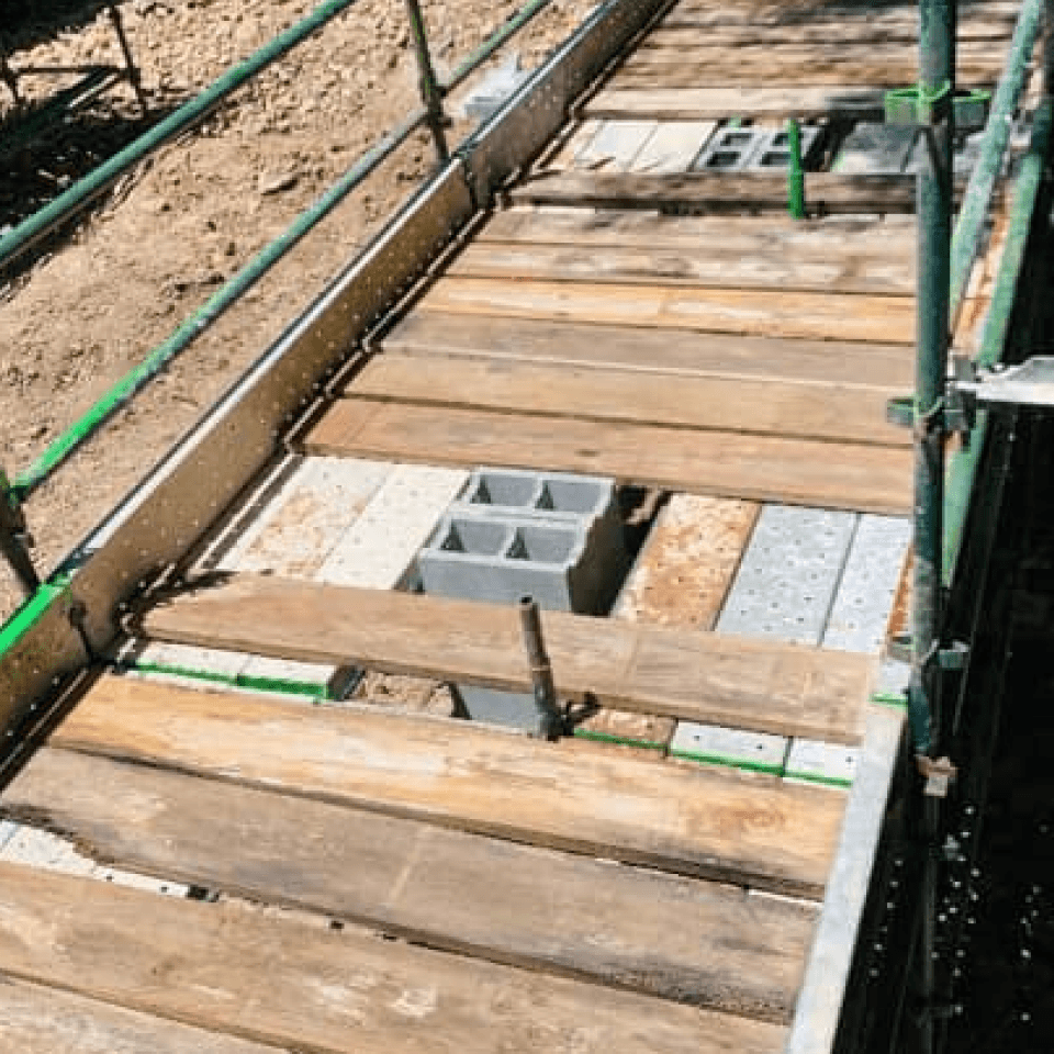 Scaffold platforms supporting school construction works in Chatswood
