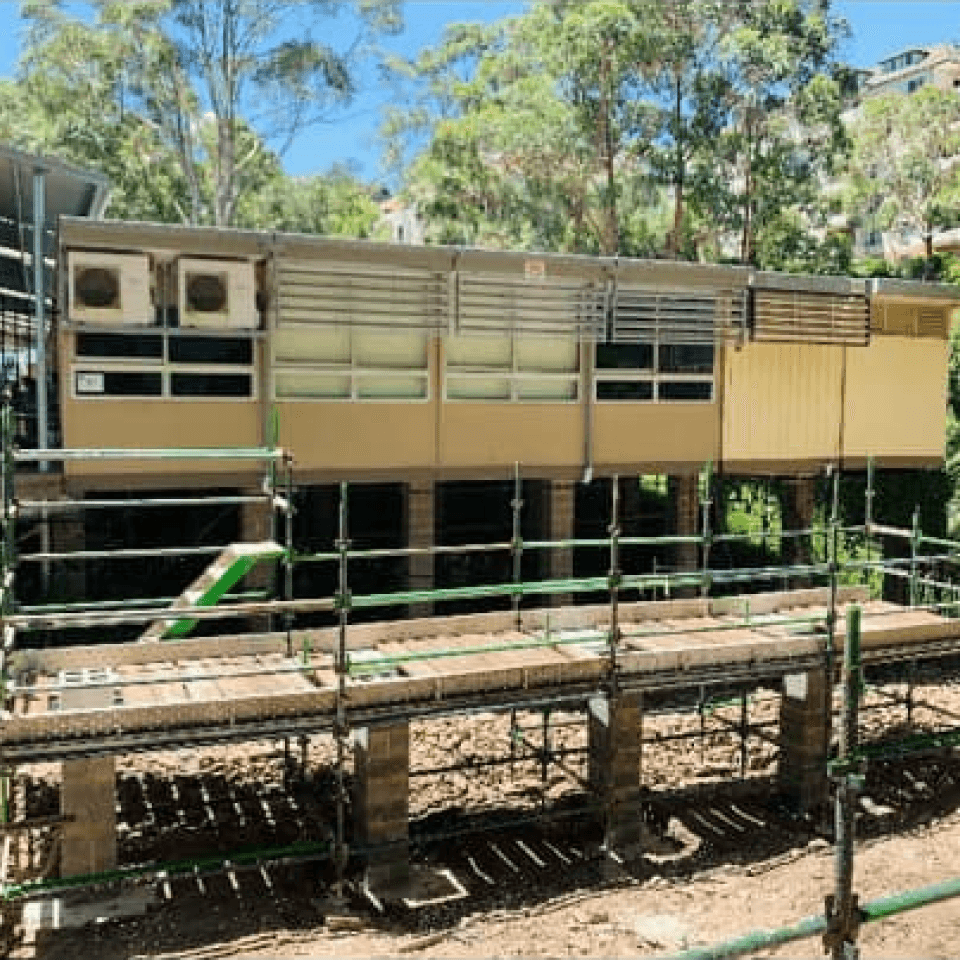 Elevated scaffolding on the Chatswood Public School site