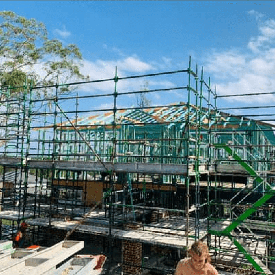 Scaffolding platforms supporting residential construction in North Kellyville