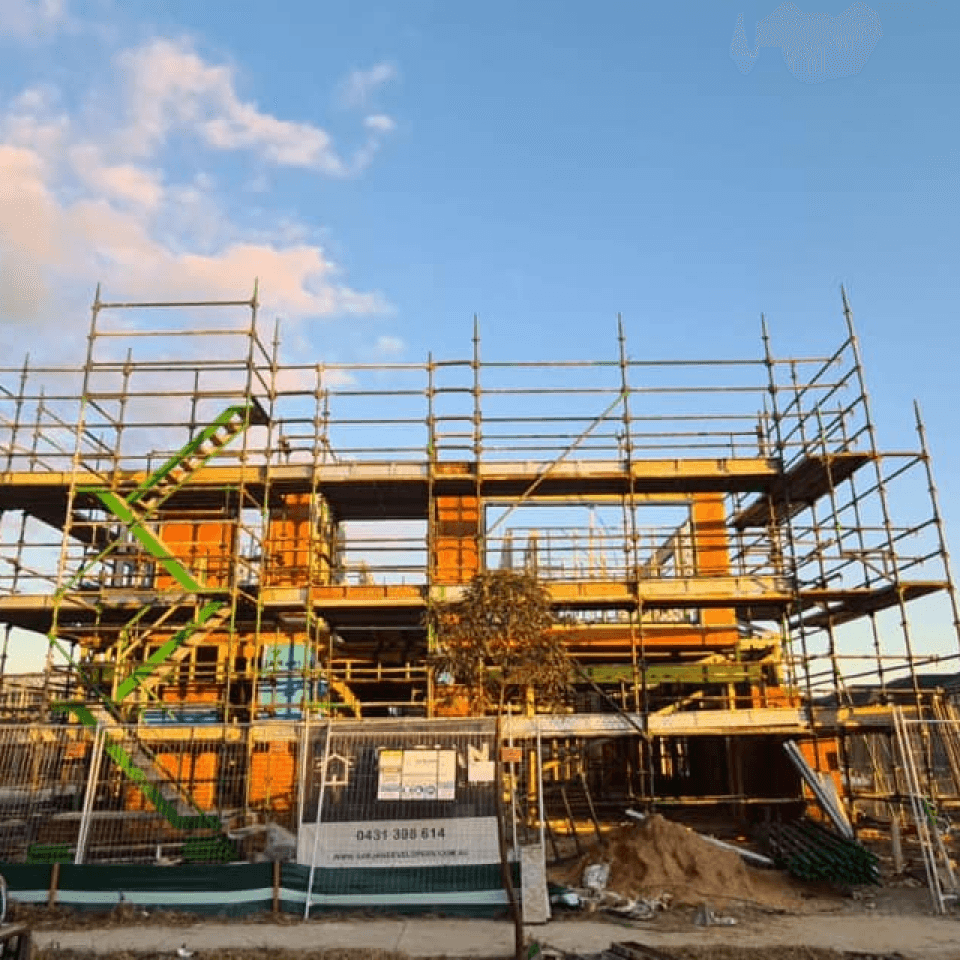 Scaffolding installed around dwellings in the Kellyville subdivision