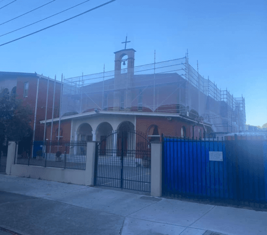 Scaffolding under active project management on a construction site
