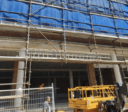 Specialised access scaffolding providing protected work areas